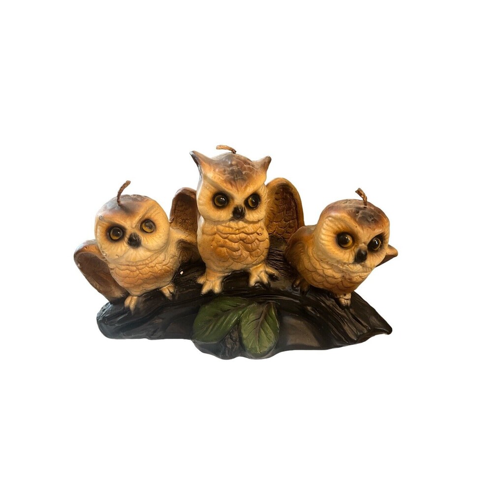 Vintage Three Owls on a Branch Candle Molded Wax Figure Bird‎ Home Decor
